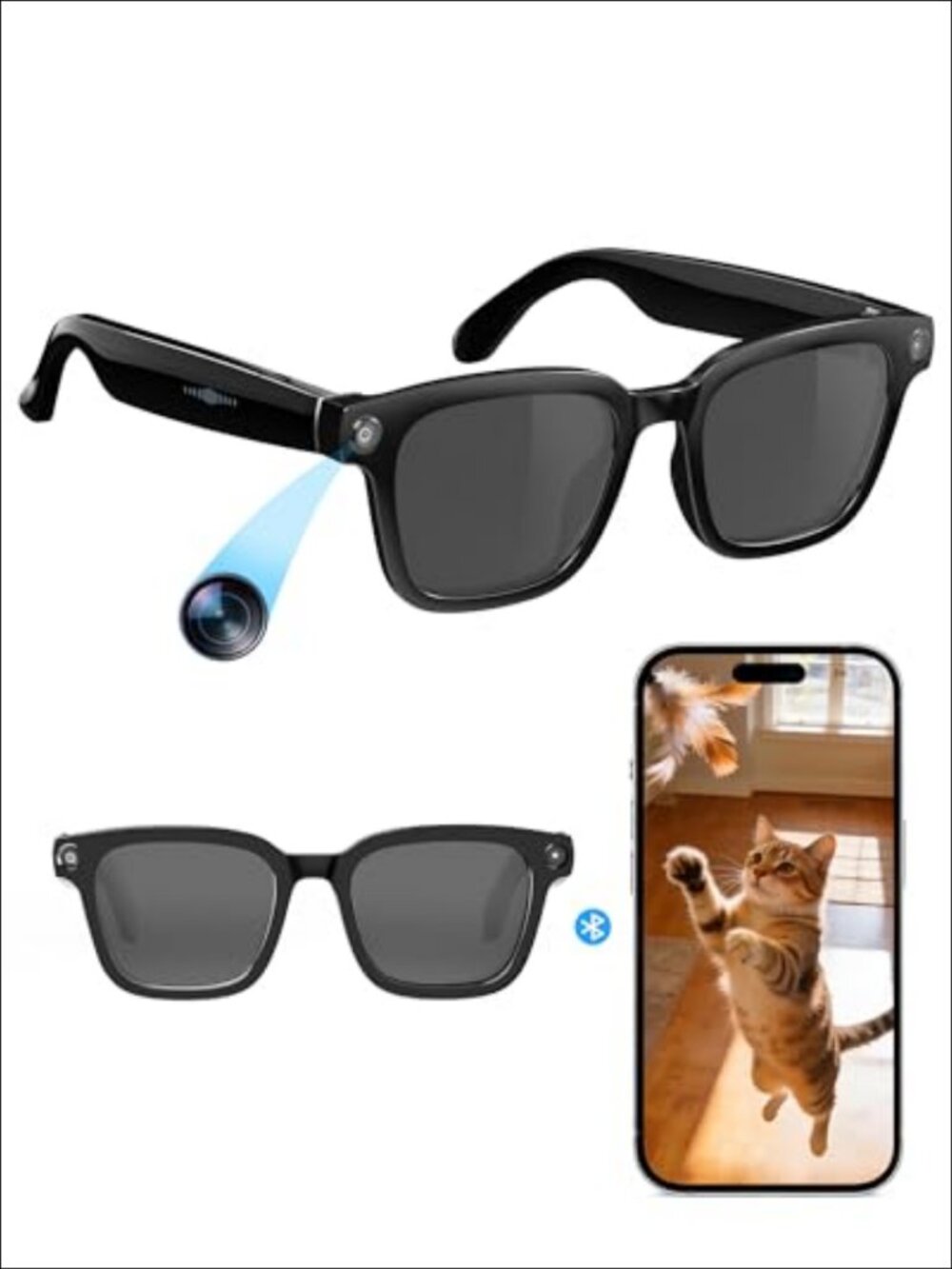 Smart Glasses 8MP HD Camera Bluetooth Audio AI Voice Control IP66 Water